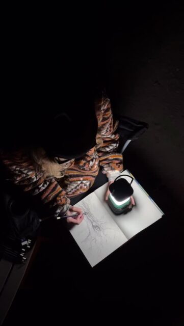 Lillian drawing the #bonewalker we saw in the haunted forest before the live show tonight.. #paranormalinvestigation #paranormal