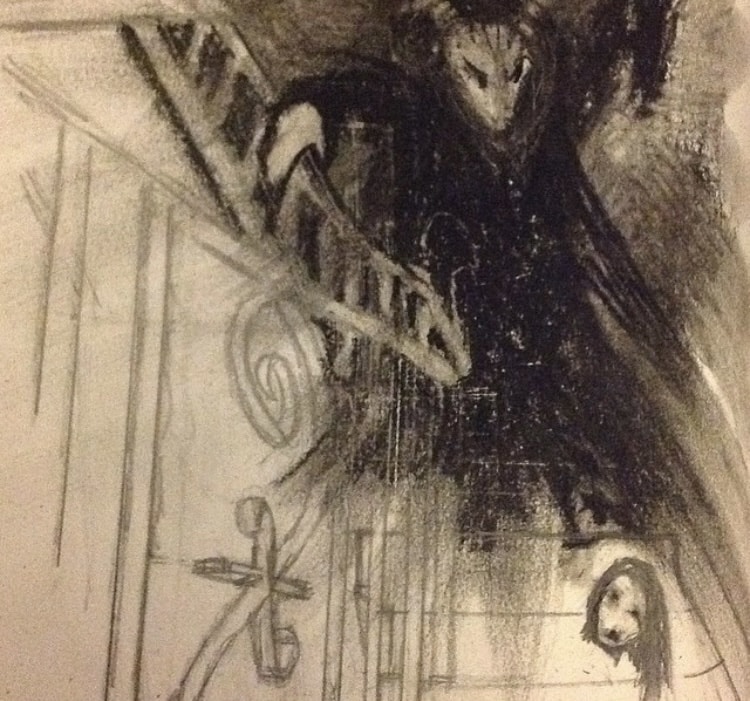 demon on stairs demon drawing at the welles house