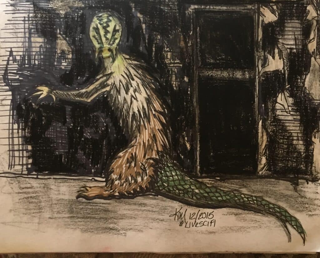 demon drawing of demon in whispers estate basement