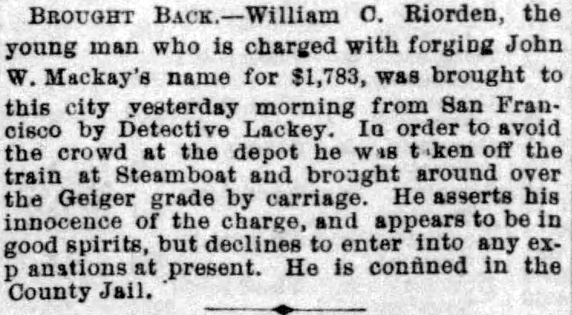 1878 Daily Territorial Enterprise: John Mackay signature allegation