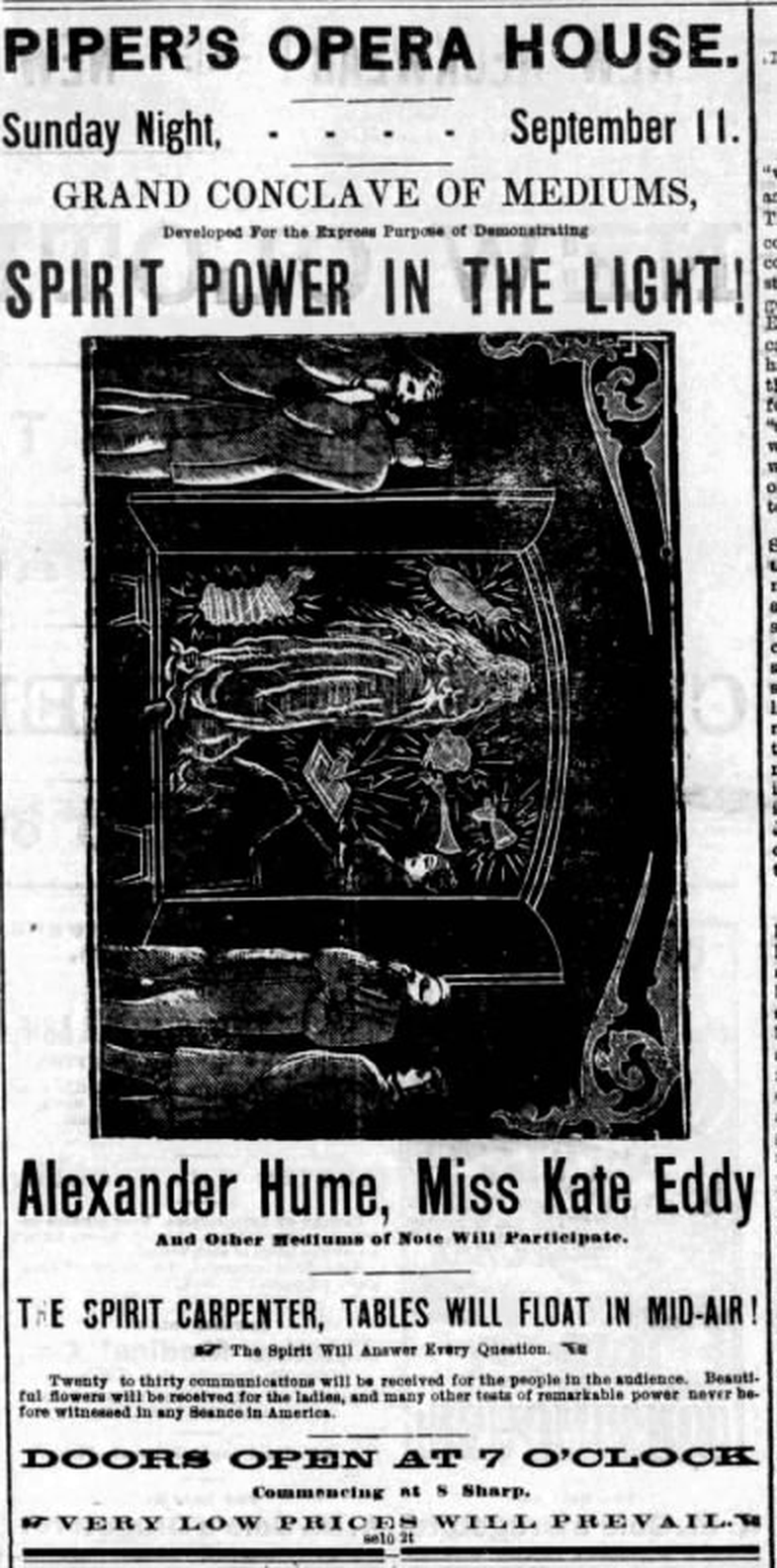 1887 Grand Conclave of Mediums advertisement for Piper's Opera House, Virginia City