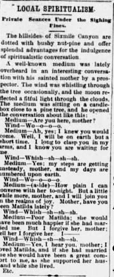 March 19, 1891 Local Spiritualism report from the Daily Territorial Enterprise