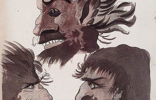 Heads of Astaroth, Abaddon and Mammon illustrated in Francis Barrett's The Magus (1801)